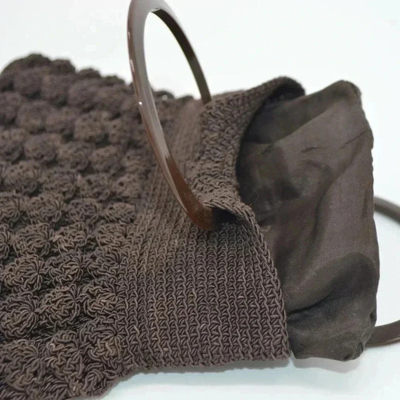 Art Deco Brown Crocheted Corded Fabric Bakelite - Picture 5 of 11